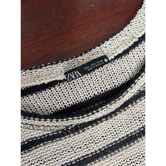 Zara Sheer Striped Sweater SZ Large Pullover Nautical Coastal Beach Cotton Blend - Picture 4 of 6